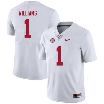 NCAA Men's Alabama Crimson Tide #1 Jameson Williams Stitched College 2021 Nike Authentic White Football Jersey GD17M31LF
